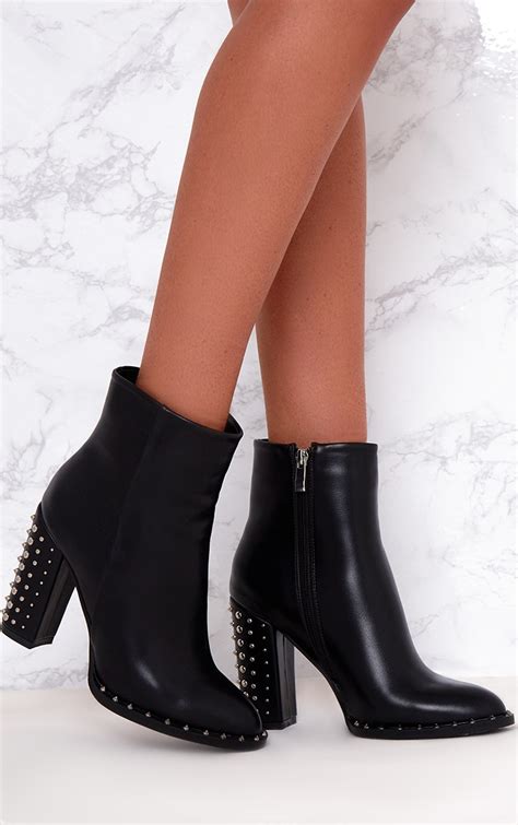 Black Studded Sole Heeled Ankle Boots Footwear Prettylittlething Aus