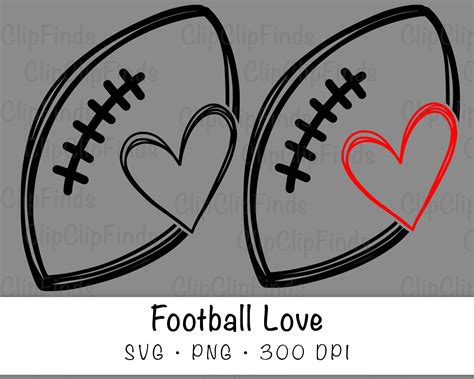 Digital Football Love Outline Doodle Football With Heart Svg Vector Cut