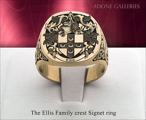 Model crest family rings symbolize the glory and honor of our ancestors. 14K Ellis family coat of arms signet. Engraving by Adone T ...