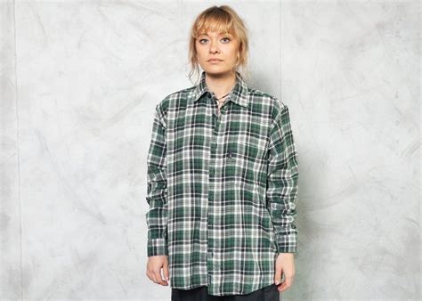 90s Green Plaid Flannel Shirt 90s Grunge Checked Shirt Green Etsy