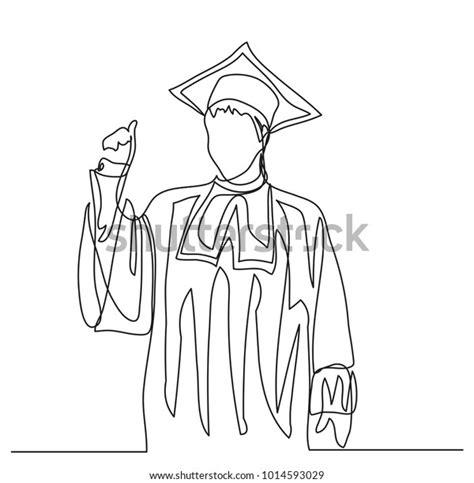Continuous Line Drawing College Graduate Hat Stock Vector Royalty Free