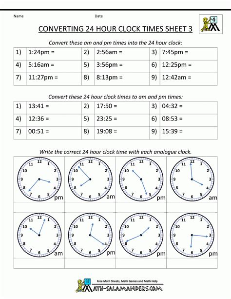 Telling Time 24 Hour Clock Worksheets Time Worksheets