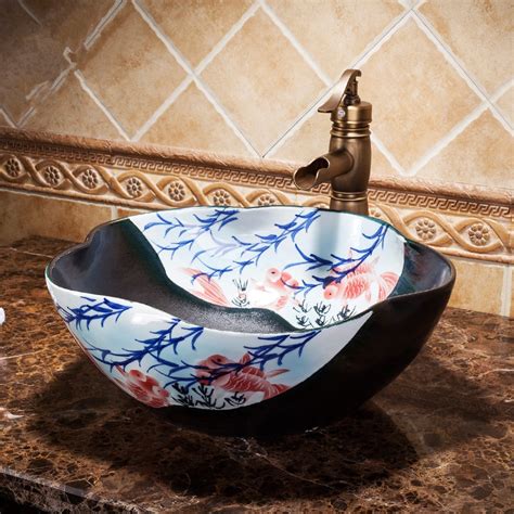 Round Europe Vintage Style Ceramic Art Basin Sink Counter Top Wash