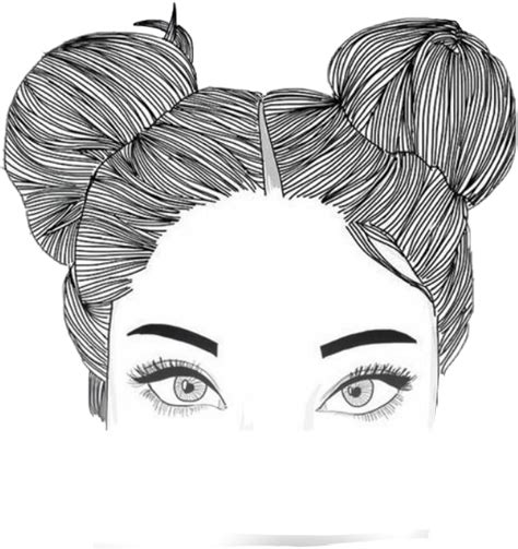 Tumblr Blackandwhite Black White Aesthetic Space Buns Girl With Two Buns Drawing Clipart