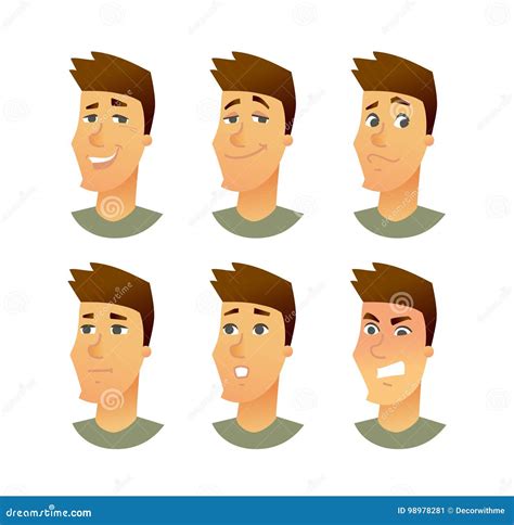 Male Facial Expressions Modern Vector Business Cartoon Characters