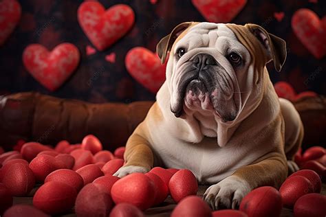 A Bulldog S Valentine Toy Hearts And Tender Looks Background Bulldog