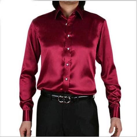 Wind Red Leisure Clothing Wedding Prom Emulation Silk Long Sleeve Shirts Men S Casual Shirt