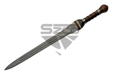 Short Sword Damascus Steel Blade Roman Gladius Legionnaire Leather
