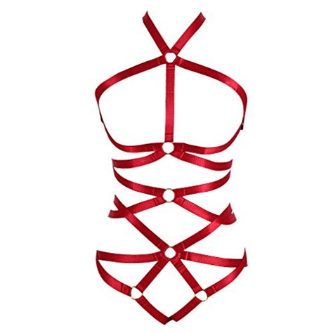 women strappy full cage body harness lingerie garter belt set strap hollow frame bra punk gothic