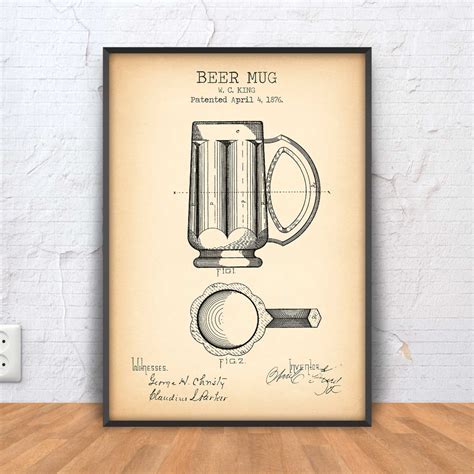Beer Mug, Beer Patent Print, Beer, Beer, Beer Wall Art, Brewery, Bar, Restaurant Sign, Pub Decor 