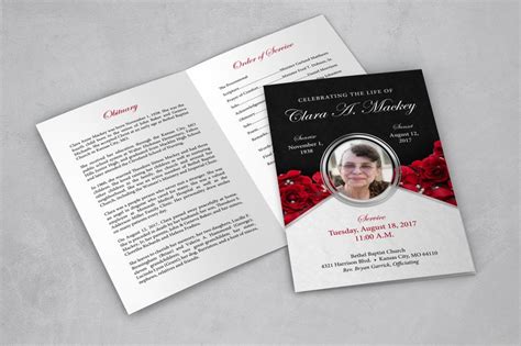 Red Roses Funeral Program Template 85 X 11 Apple Etsy