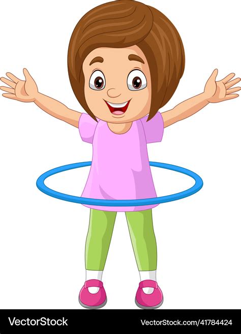 Cartoon Little Girl Twirling Hula Hoop Royalty Free Vector