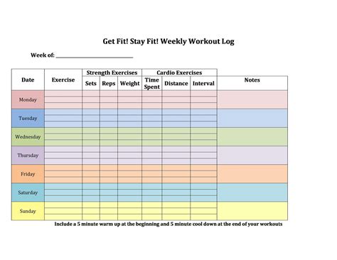 Paper And Party Supplies Lists Workout Tracking Sheet With Warm Up And