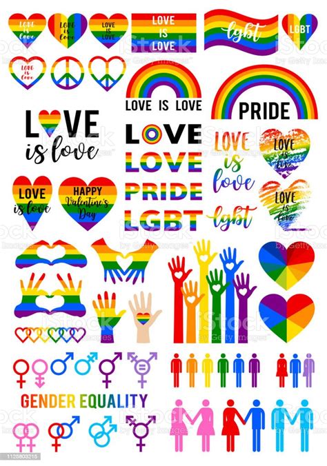 Love Is Love Rainbow Flag Lgbt Pride Vector Set Stock Illustration