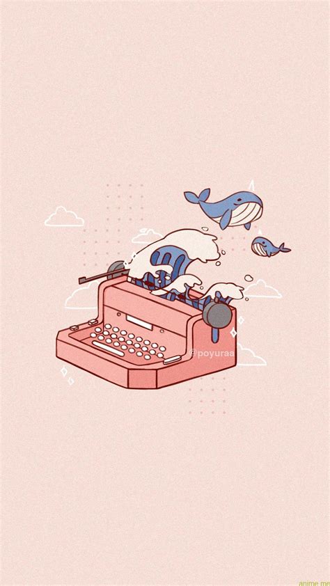 Cute Pink Aesthetic Narwhal Wave Typewriter Doodle
