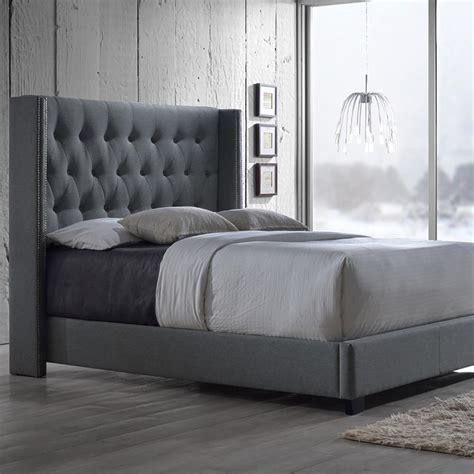Baxton studio cassandra queen upholstered platform bed in light grey. Baxton Studio Katherine Transitional Gray Fabric Upholstered Queen Size Bed-28862-6278-HD - The ...