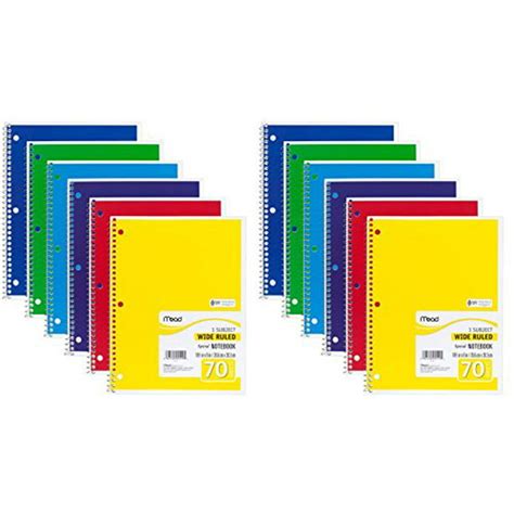 Mead Spiral Notebook 1 Subject 70 Count Wide Ruled Assorted Colors