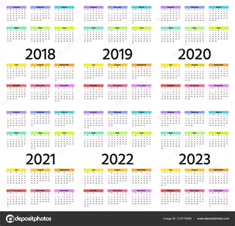 Ilustracion De Vector De Calendario Ano 2018 2019 2020 2021 2022 Y Mas