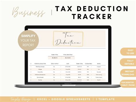 Business Tax Deduction Tracker Excel And Google Spreadsheets Etsy