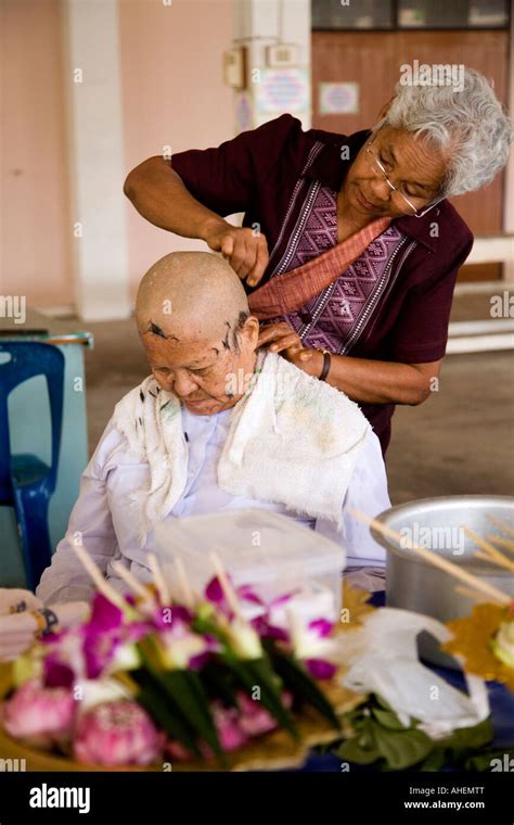 Buddhist Nun Has Her Head Shaved At Wat Banchang Temple Thailand Stock