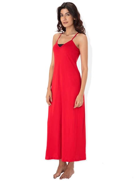 Red Sleepwear Cotton And Lace Strappy Nightdress Prettysecrets 2067378