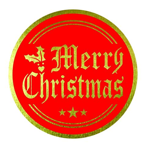 Merry Christmas Stickers Seals Labels Pack Of Large Round Gold Foil Stamping On Red For