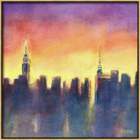 Skyline Canvas Print Featuring The Painting New York Sunset After The