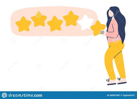 Feedback The Girl Puts Five Stars Feedback From A Woman Vector Illustration Stock Vector
