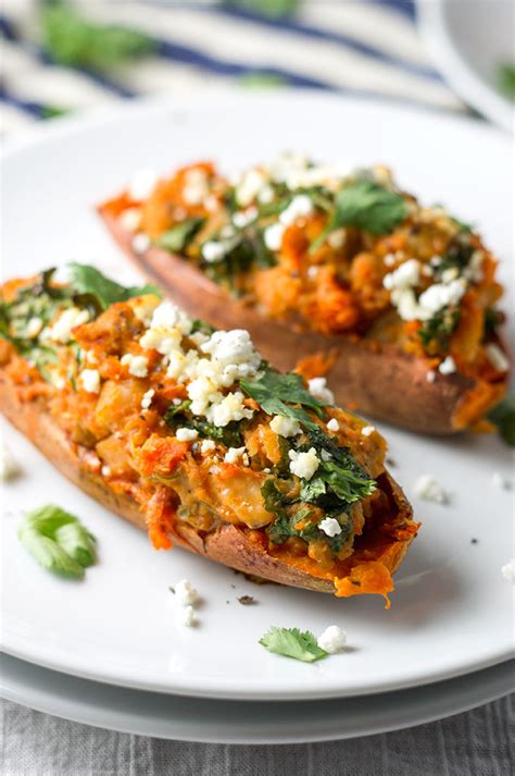 Smoky chickpeas and kale over baked sweet potatoes vegan one green planet. Healthy Twice Baked Sweet Potatoes - Bound By Food