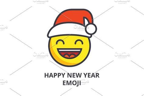 Happy New Year Emo Smiley Face With Santa Hat On White Background