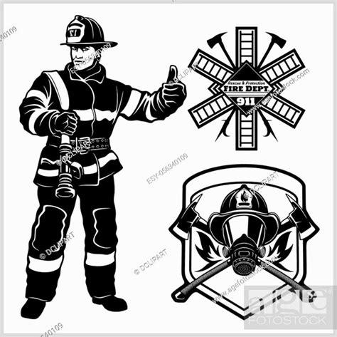 Fire Department Vector Set Fireman S And Emblems Badges Elements