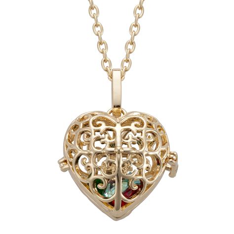 Gold Plated Heart Locket With Birthstones Pendant 42069 Limoges Jewelry