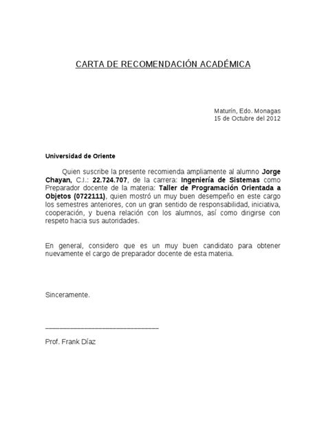 Carta De Recomendacion Para Maestria Assistente Administrativo