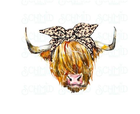 Leopard Bandana Highland Cow Png Highland Cow Png Leopard Etsy In
