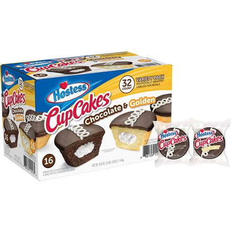 Hostess Golden And Chocolate Cupcakes Variety Pack 32 Count Walmart