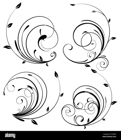 Vector Set Of Swirling Flourishes Decorative Floral Elements Stock