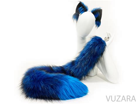 Blue And Black Fox Tail And Wired Ears Set Website