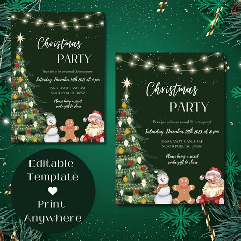 Editable Christmas Party Invitation Digital For Print Etsy