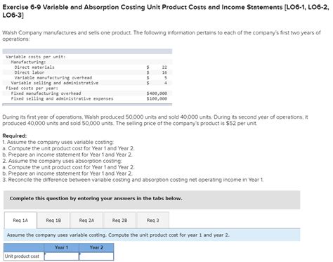 Solved Exercise 6 9 Variable And Absorption Costing Unit
