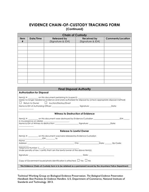 Sample Chain Of Custody Form In Word And Pdf Formats Page Of