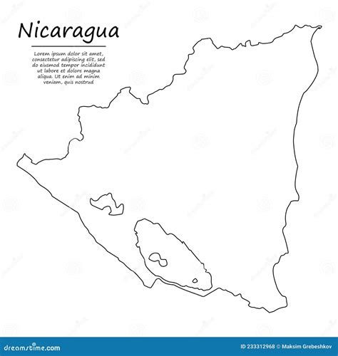 Mapa De Esquema Simple De La Silueta Nicaragua En El Estilo De Línea De