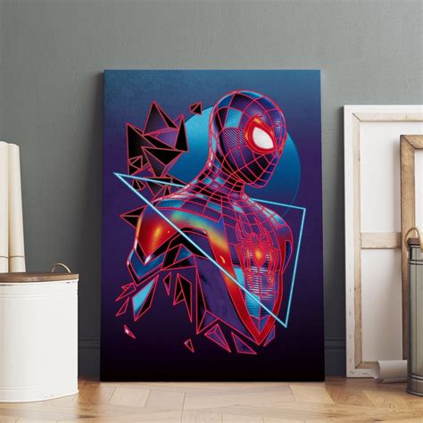 Spiderman Poster Miles Morales Wall Art Premium Canvas Print Game
