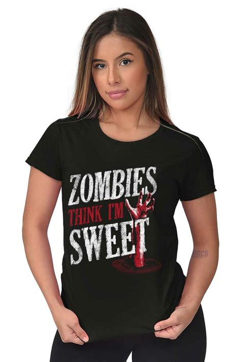 Zombies Think Im Sweet Halloween Dead Walker Womens Short Sleeve Ladies
