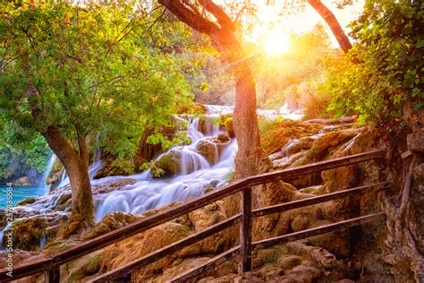 Amazing Nature Landscape Beautiful Waterfall At Sunrise Famous