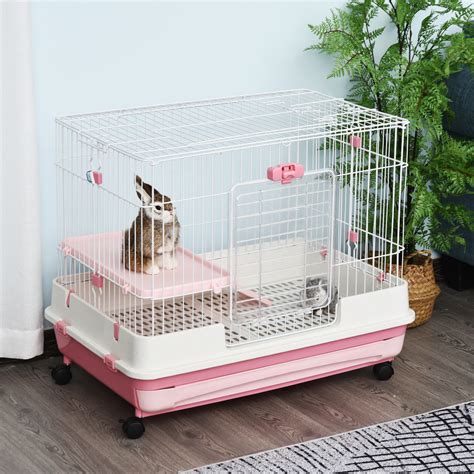 Pawhut 32 Indoor Rabbit Cage Small Animal House Habitat With Wheels
