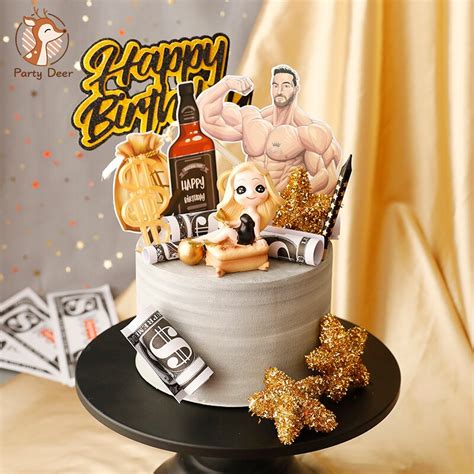 Black Golden Royal Style Sex Lady Cool Man Happy Birthday Cake Topper