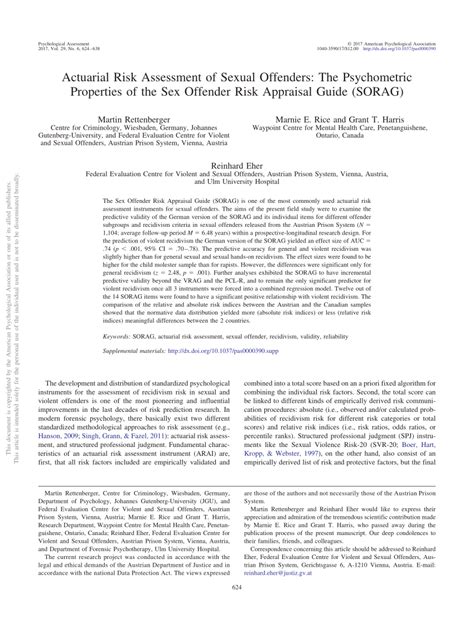 Pdf Actuarial Risk Assessment Of Sexual Offenders The Psychometric Properties Of The Sex