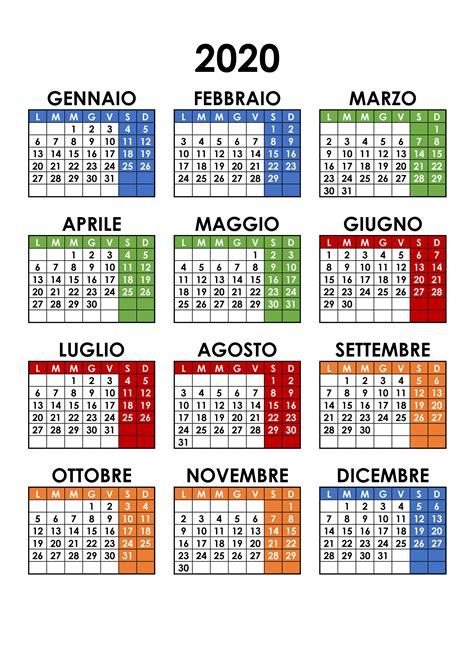 Calendario 2020 Annuale Calendariosu