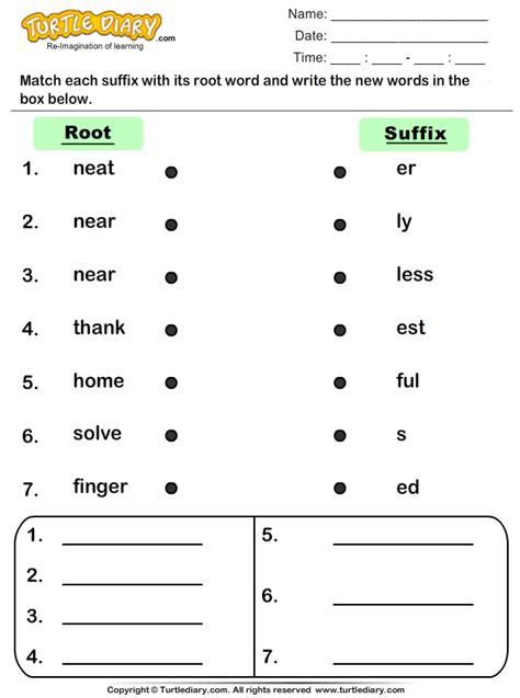 Join Root Words And Suffixes Turtle Diary Worksheet
