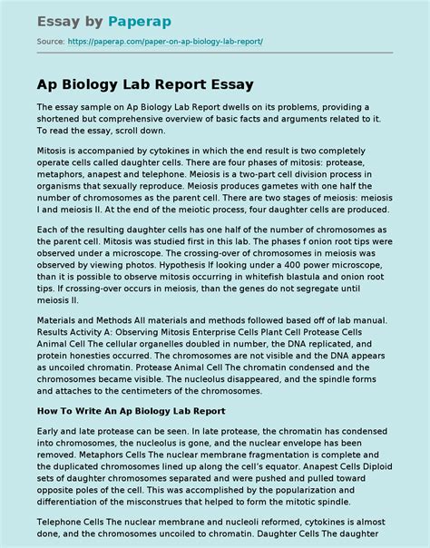 Ap Biology Lab Report Free Essay Example